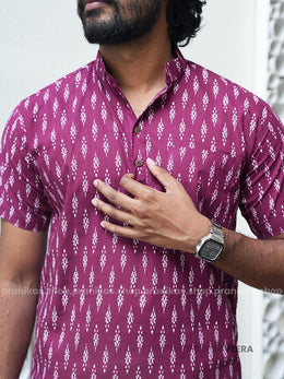 Veera - Pranikas Men Cotton Short Kurta Blue Purple with Pocket