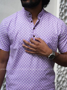 Dotted - Pranikas Men Short Sleeve Cotton Kurta with Pocket
