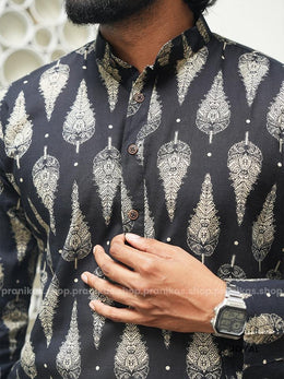 Royal - Pranikas Men Long Cotton Kurta with Pockets Black and Wine