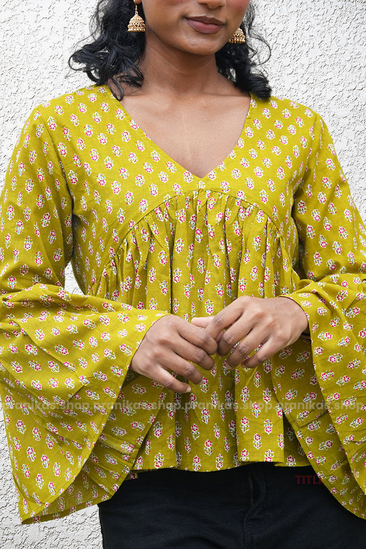 TITLI! Bell Sleeve Low Neck Peplum Top