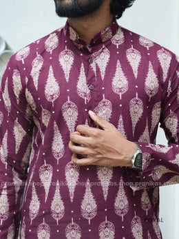 Royal - Pranikas Men Long Cotton Kurta with Pockets Black and Wine