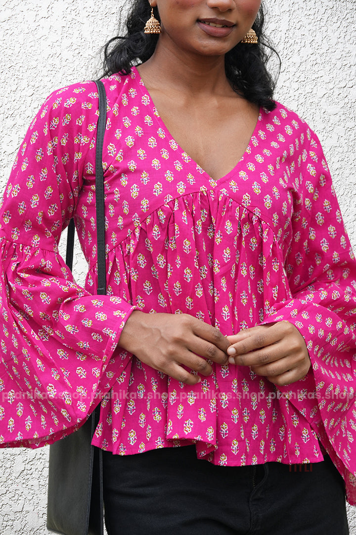 TITLI! Bell Sleeve Low Neck Peplum Top