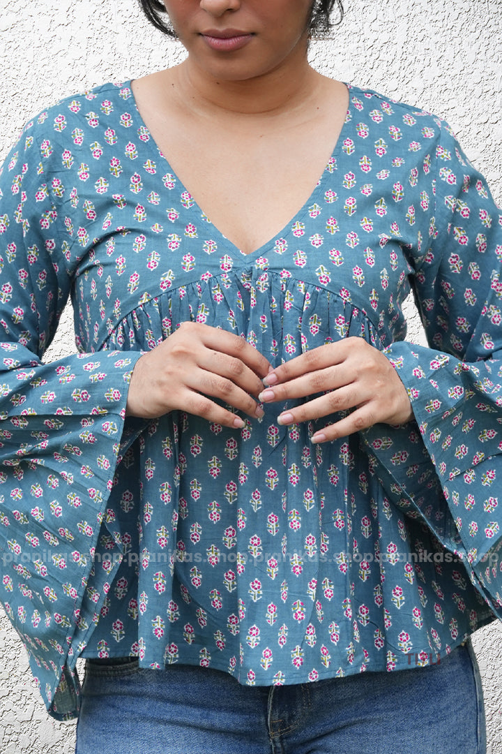 TITLI! Bell Sleeve Low Neck Peplum Top