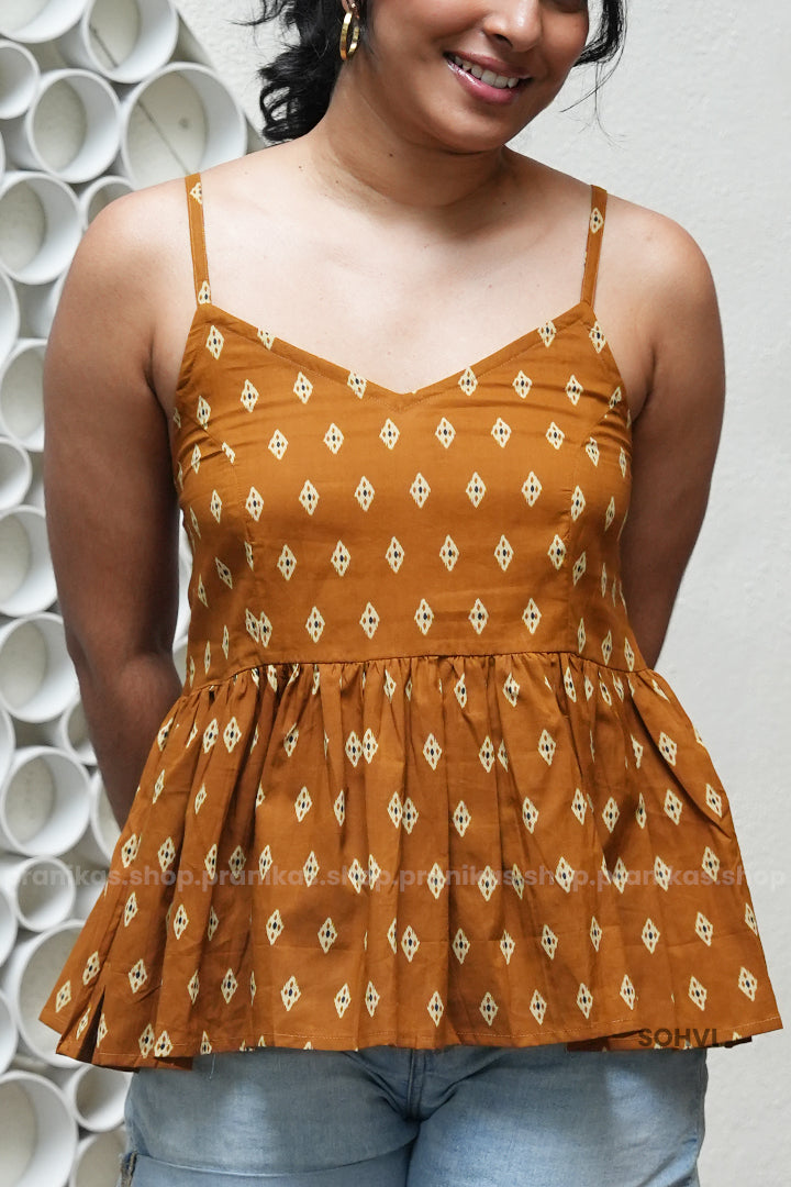 SOHVI! Sandalwood Strappy Peplum Cami Top