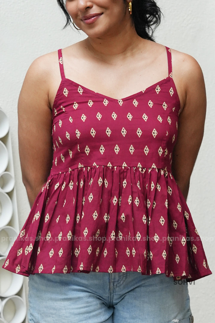 SOHVI! Kumkum Strappy Peplum Cami Top