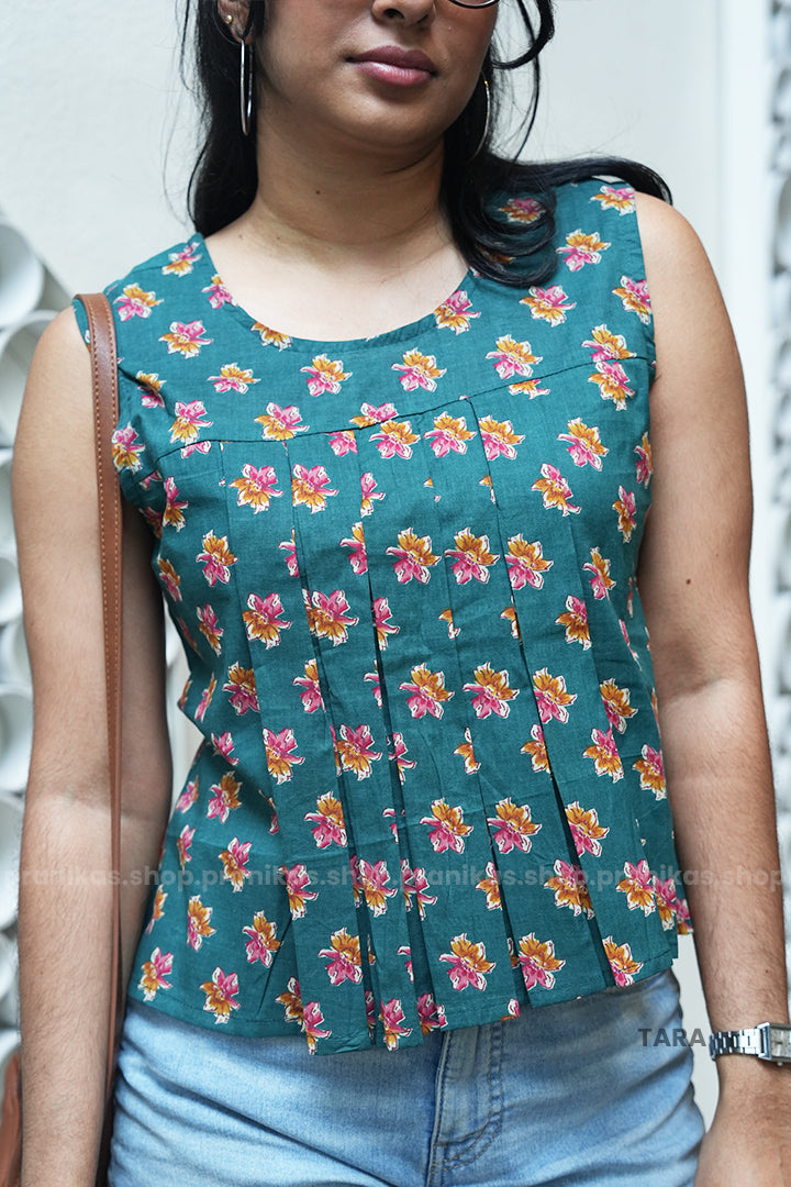 TARA! Teal Bloom Cotton Sleeveless Top