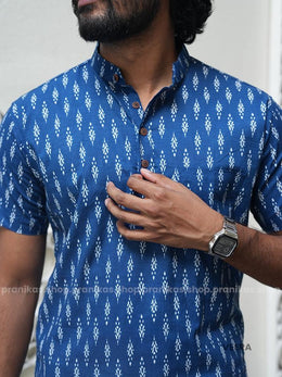 Veera - Pranikas Men Cotton Short Kurta Blue Purple with Pocket